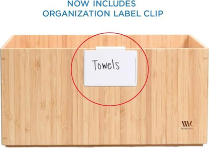MobileVision Bamboo Storage Box Multi-Purpose Organizer for Kitchen Supplies Holder, Fruit Bin, Cabinets, Pantry with built in handles, stackable, 12” x 9” x 6” With White Clip Included - size: Single: 12" x 9" x 6"