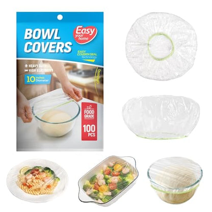 100PCS 10Inch Bowl Covers for Sourdough Bread Proofing | Outdoor Picnics,BPA-Free Plastic,Elastic Stretch Food Storage Lids,Meal Prep,Fresh Keeping,Shower Cap,Hair Deep Conditioning - color: 10Inch-100pcs