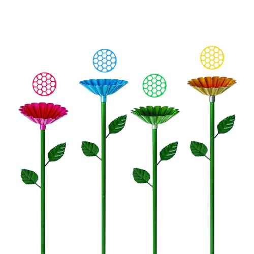 4 Pack Bee Watering Station for Garden, Bee Water Feeder with Bee Island | Metal Bee Waterer, Colorful Flower Bee Bath Bowl, Pollinator Bee Watering Station, Bee Drinking Cup for Garden Outdoor Decor