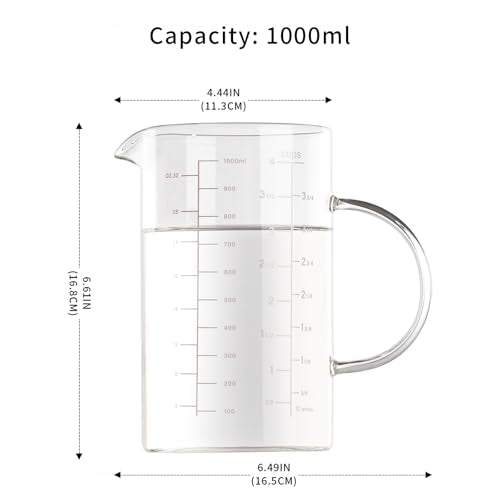 1000ml/4 Cup Measuring Cup,Glass Measuring Cup with Handle,Measuring Pitcher for Kitchen,Baking,Cooking,Restaurant