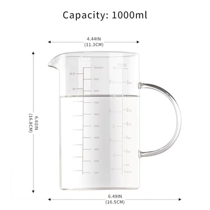1000ml/4 Cup Measuring Cup,Glass Measuring Cup with Handle,Measuring Pitcher for Kitchen,Baking,Cooking,Restaurant