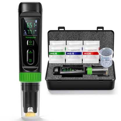 VIVOSUN Aerolab Digital pH Meter Kit ±0.01 High Accuracy, Waterproof pH Tester Pen with Replaceable Probe, LCD Display, Auto Temperature Compensation, Calibration Powder for Hydroponics, Gardening