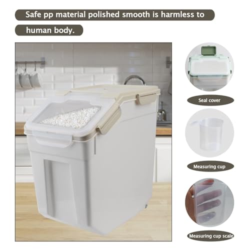 25LB/13L Airtight Flour Rice Grain Cereal Storage Container With Spoon & Measuring Cup & Handle, 2 Pack (Holds 50LBS) Pet Dog Cat Dry Food Bin, Easy to Move & Keep Food Fresh(400 oz)