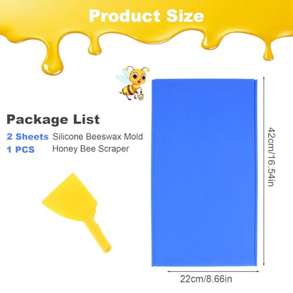 Silicone Beeswax Foundation Press Mold with Honey Scraper, 5.4mm Honeycomb 2 Sheets Non-Stick Reusable for Beekeeping and Candle Making Supplies (Blue) - color: Dark Blue