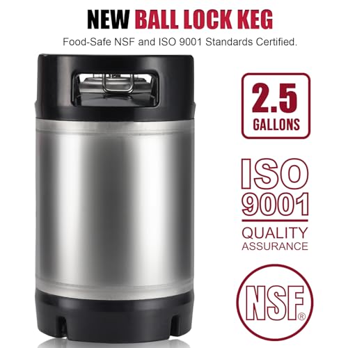 New 2.5 Gallon Keg Cornelius Keg, Stainless Steel Ball Lock Keg Beer Keg with Dual Rubber Handle, Corny Keg with with Ball Lock Keg Fittings for Homebrew