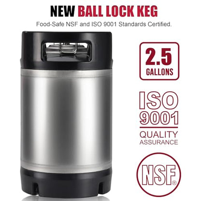 New 2.5 Gallon Keg Cornelius Keg, Stainless Steel Ball Lock Keg Beer Keg with Dual Rubber Handle, Corny Keg with with Ball Lock Keg Fittings for Homebrew