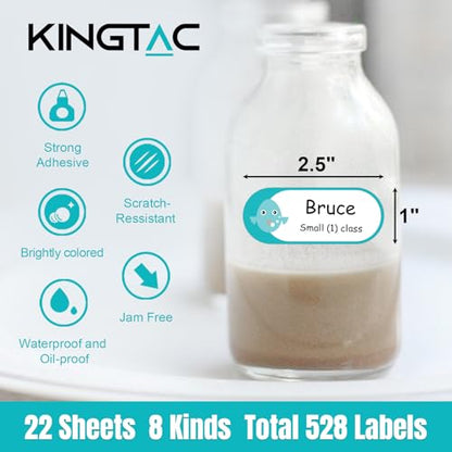 Kingtac 528 Pcs 1''x2.5''Milk Breast Bottle Labels,Baby Bottle Labels for Daycare,Food Grade Safety Stickers，Writable Label for Food Containers,Waterproof, Stain-Proof and Scratch-Resistant - color: Animal-1x2.5-528pcs