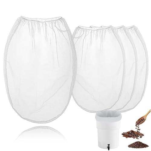 4-Pack Cold Brew Coffee Filter Bag - Compatible with Toddy Cold Brew 5 Gallon System, Washable & Reusable Nylon Mesh Filter for Commercial/Home Brewers, High-Efficiency Filtration