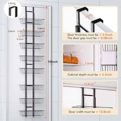 LUXEAR Over the Door Pantry Organizer, 8-Tier Adjustable Over the Door Hanging Spice Rack, No-Assembly Foldable Metal Over the Door Organizer for Kitchen, Home, Laundry Room, Bathroom - size: 8-Tier