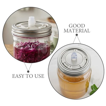 Fermenting Lids, Waterless Airlock Fermentation Tops - 3.54" Wide Mouth Mason Jar Lid Fermenter Caps for Pickles, Kimchi, and Fermented Food