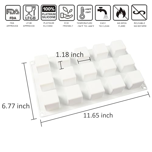 OCPO Kitchen 3D Cube Silicone Mold for Baking Mousse Cake, Square Baking Molds for Chocolate Candy Pastry Truffle Cupcake Jelly Cookie Pudding, Square Shape (15-Cavity) - style: Small Cube (15-Cavity)