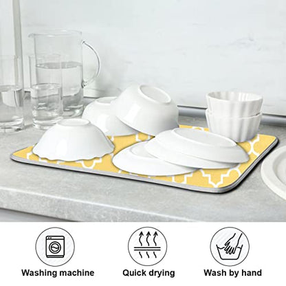 Super Absorbent Dish Drying Mat, Microfiber Fast-Drying Dish Mat, 16" x 18", Kitchen Dish Drying Pad, Quatrefoil Lattice Yellow Pattern - color: Quatrefoil Lattice Yellow Pattern, size: 16" x 18"