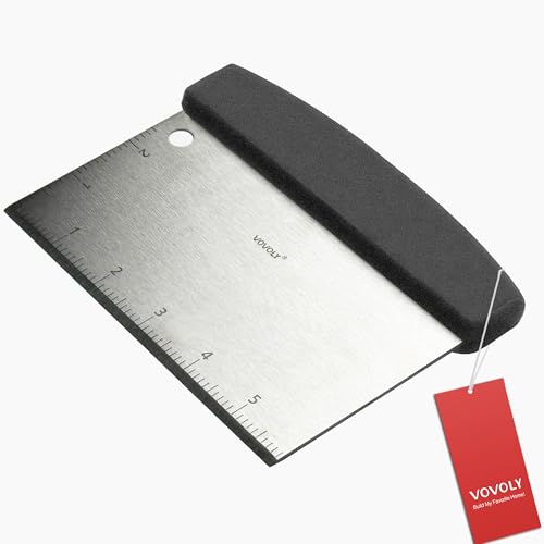 Vovoly Multipurpose Bench Scraper Kitchen Utensil for Flat Top Griddle, Dough Scraper Cutter for Bread and Pizza Cutter - Stainless Steel Metal Griddle Scraper Chopper-Dishwasher Safe - color: Dough Scraper_Black PP Grip