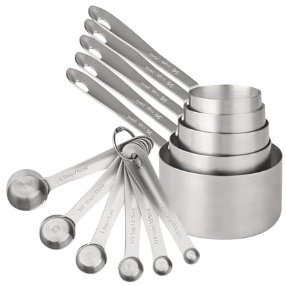 Measuring Cups and Spoons Set, 18/8 Stainless Steel Measuring Cups and Spoons Set, 5 Metal Measuring cup & 6 Baking Measuring Spoon, Imperial & Metric Measure Cup and Spoon Set 11 - color: Siliver, size: B: 5cups+6spoons