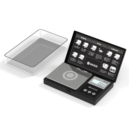 MAXUS Digital Pocket Gram Scale 500g x 0.01g High Precision with Tray, Weighs Small Food, Jewelry, Ounces, Grains, LCD Display, Tare Function - color: Black