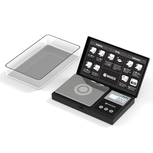 MAXUS Digital Pocket Gram Scale 500g x 0.01g High Precision with Tray, Weighs Small Food, Jewelry, Ounces, Grains, LCD Display, Tare Function - color: Black