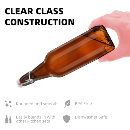 1Pc 16oz Amber Swing Top Brewing Bottles with Leak Proof Easy Caps, Glass Beer Bottle Flip Top Bottles For Kombucha, Kefir, Vanilla Extract, Beer (16oz Long Neck)