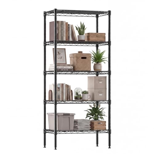 DUMOS 5-Tier Metal Wire Storage Shelves, Adjustable Standing Storage Rack Shelf, Heavy Duty Steel Shelving Unit Organizers for Kitchen Bathroom Pantry Garage, 23.2" Wx13.4 Dx59.8 H, Black - color: Black, size: 5 Tiers-59.8"H without wheels