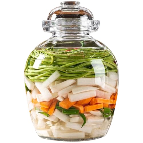 Traditional Water-Sealed Portable Kimchi Jar, Multi-Capacity Glass Fermentation Crock, Transparent Grain Storage Tank, Bowl with Lid(7kg*1) - size: 7kg*1