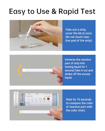 0-500 ppm Chlorine Test Strips for Restaurant Sanitizer Test Kit, 100 Strips per Vial, Bleach Test Strips, Testing Kit for Food Service, Bars, Hotels, Kitchen Supplies, Food Trucks, Daycare, Factory