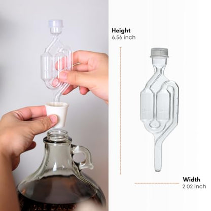 FastRack 3-Piece Airlock Set for Fermentation (Set of 2) | Includes Transparent Airlocks and Drilled Rubber Stoppers – Hydrolocks for Fermenting Beer, Wine, Mead, and More | Fits Carboys & Fermenters