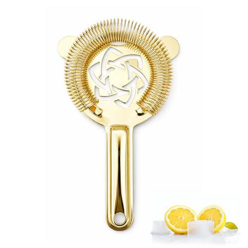 Gold Cocktail Strainer Stainless Steel Hawthorne Strainer Bar Strainer with Fine Spring for Smooth Drinks Professional Bartender Tools Barware Essential - color: #2 Gold