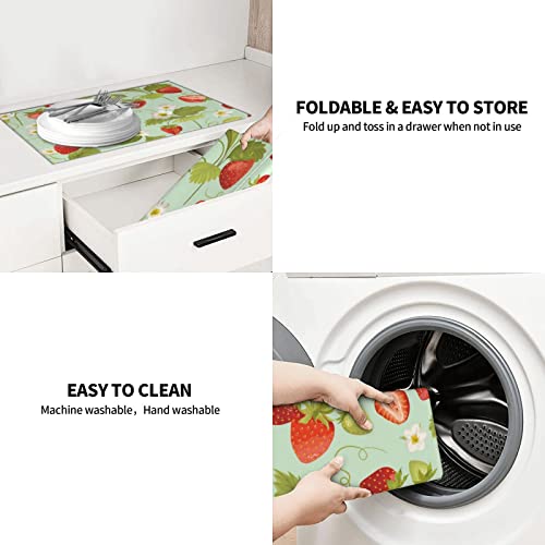 Large Dish Drying Mats For Kitchen Counter Microfiber Kitchen Drying Mat XL Draining Pad Absorbent Quick Drying Dish Mat 18x24 Inch - Strawberry - color: Strawberry
