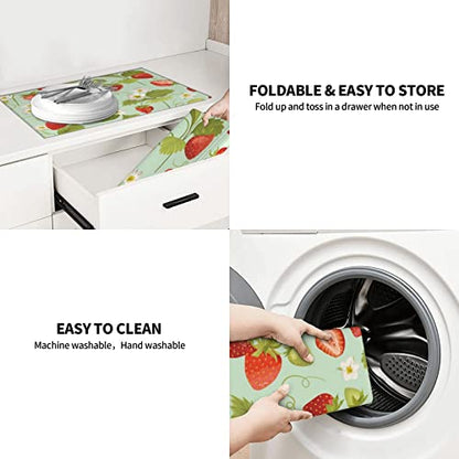 Large Dish Drying Mats For Kitchen Counter Microfiber Kitchen Drying Mat XL Draining Pad Absorbent Quick Drying Dish Mat 18x24 Inch - Strawberry - color: Strawberry