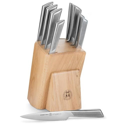 Schmidt Brothers - Gridiron Series - 10-Piece Knife Set, High-Carbon Stainless Steel Cutlery with White Ash Wood Knife Block - color: Gridiron