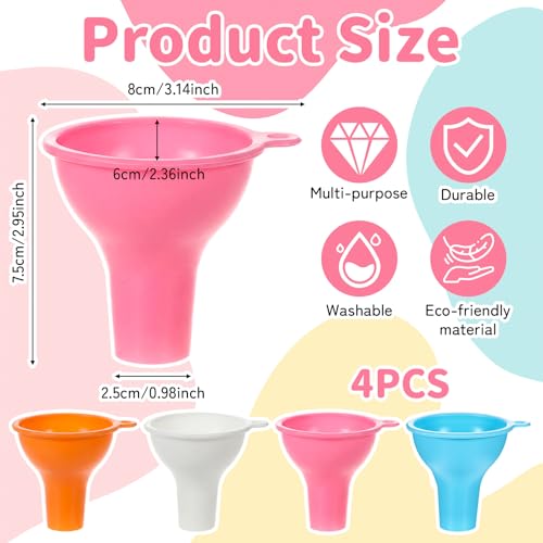 4 Pack Silicone Funnel, 3 Inch Wide Mouth Funnel for Kitchen Use Filling Bottles Flexible Kitchen Funnels for Home Restaurant Squeeze Bottles Jars Cans Water Liquid Oil or Powder Transfer