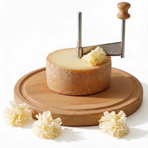 Cheese Curler Wheel with Stainless Steel Blade & Wood Base – Creates Cheese Curls from a Cheese Wheel, Also Suitable for Chocolate and Butter, for Home Kitchens, Dinner Parties