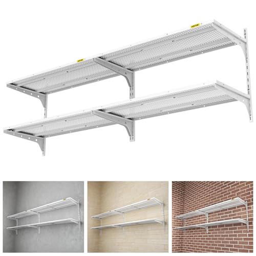 Aecxm 2-Pack 2 Tier 1.3x3ft Garage Shelving Wall Mounted, 500lbs Load Capacity，15.6x36inch per Shelf Height Cassette Adjustable Floating Shelves White - color: White, size: 4pack-1.3x3ft