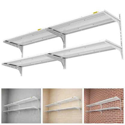 Aecxm 2-Pack 2 Tier 1.3x3ft Garage Shelving Wall Mounted, 500lbs Load Capacity，15.6x36inch per Shelf Height Cassette Adjustable Floating Shelves White - color: White, size: 4pack-1.3x3ft