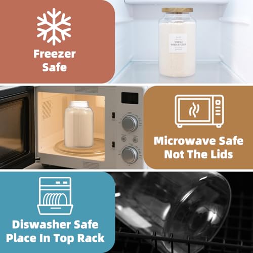 2 Pack Large Glass Flour and Sugar Storage Containers with Airtight Acacia Lids and 132 Kitchen Pantey Labels Preprint - 95 LF OZ Borosilicate Glass Canister Sets for Food,Spaghetti,Cookie,Rice - size: 95oz-2 Pack