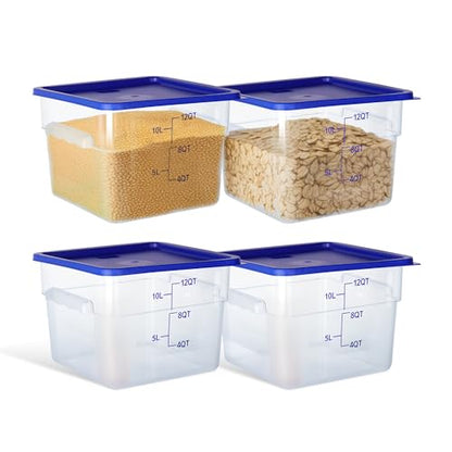 4 Pack 12 Quart Food Storage Containers with Lids, Polycarbonate Square Commercial Food Containers, NSF, Clear, New Version - color: 12Qt-New Version