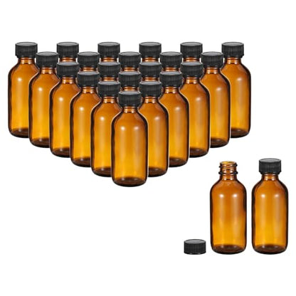 PATIKIL 2oz(60ml) Glass Sample Bottles, 24Pcs Round Bottle Dispensing Bottles with Black Poly Cone Cap for Reagent Liquids, Essential Oils, Perfume, Amber - color: Amber,Black, size: 2 oz