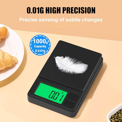 Digital Pocket Scale 1000g x 0.01g, Diyife Portable Precision Gram Scale Jewelry Scale with Protective Cover, Auto-Off, Backlit LCD, 7 Units Tare, for Food, Kitchen, Coffee, Battery Included | Jewelry Scale with Protective Cover, Auto-Off, Backlit LCD, 7