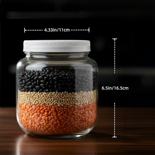 Half Gallon Glass Jars with Lids, 4 Pcs 64 oz Extra Wide Mouth Glass Storage Jars, Plastic Lids with Silicone Rings, for Pantry Organization, Fermentation, Pickling, Dry Food, Flour, Rice