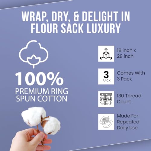 WHITEWRAP Flour Sack Towels 18x28 – 100% Cotton (Pack of 3), Reusable Kitchen Tea Towels for Baking, Crafts, Embroidery Ideas - color: White, size: 18"x28"-Pack of 3