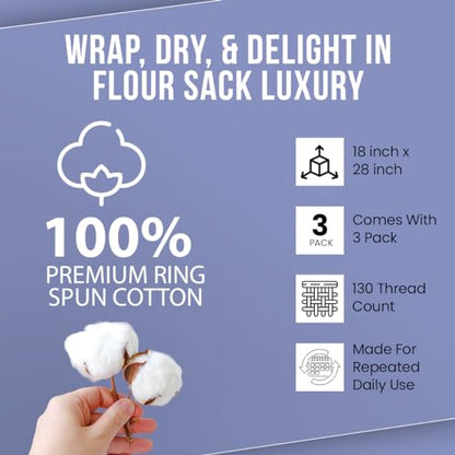 WHITEWRAP Flour Sack Towels 18x28 – 100% Cotton (Pack of 3), Reusable Kitchen Tea Towels for Baking, Crafts, Embroidery Ideas - color: White, size: 18"x28"-Pack of 3