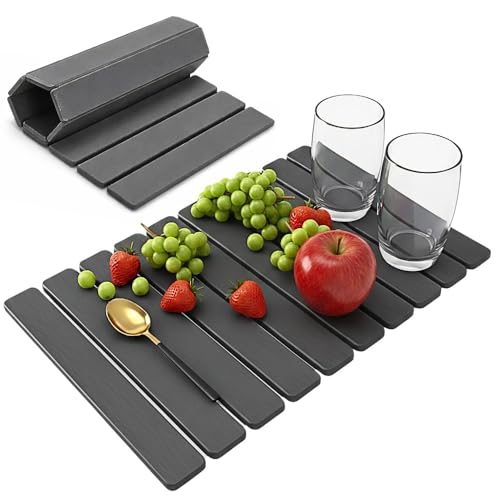 Stone Dish Drying Mat for Kitchen Counter, Large Quick Dry Diatomaceous Earth Stone Drying Mat, Foldable Water Absorbent Dish Drying Mat for Dishes, Cups, Bottles, Kitchen Sink & Countertop (Grey) - color: Gray