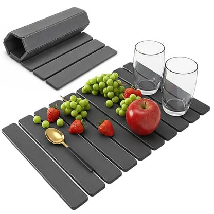 Stone Dish Drying Mat for Kitchen Counter, Large Quick Dry Diatomaceous Earth Stone Drying Mat, Foldable Water Absorbent Dish Drying Mat for Dishes, Cups, Bottles, Kitchen Sink & Countertop (Grey) - color: Gray