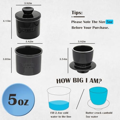 Ceramic Butter Crock, Airtight Butter Crock With Lid for Countertop, Round French Butter Keepers, Porcelain Butter Dish With Lid (Black) - size: Black