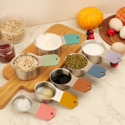 RUNZI 16 Pcs Magnetic Measuring Cups and Spoons Set,Stackable Metal Measure Cup for Measuring Dry and Liquid Ingredients,Kitchen Dry Food, Cooking Baking Measurements,Silvery - color: Silvery-16pcs