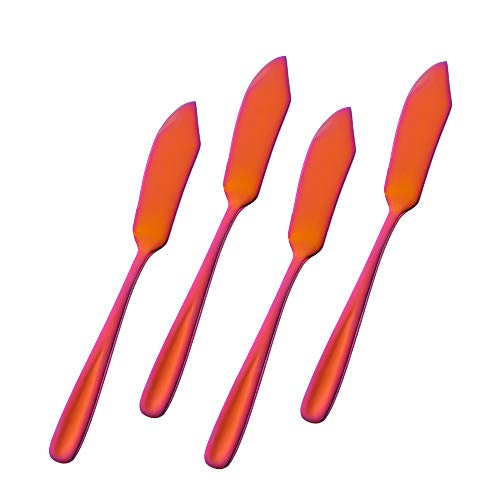 Stainless Steel 18/10 Cheese Desert Knives, Set of 4, Gold Breakfast Butter Knife, Slicer Sandwich Spreader (Magic Red) - color: Magic Red