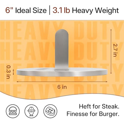3.1lb Smash Burger Press 6" Stainless Steel Burger Smasher Tool | 1 Year Warranty | Heavy Weight | Dishwasher Safe | Stainless Steel | Solid & Buil To Last | Versatile Kitchen Cooking Press