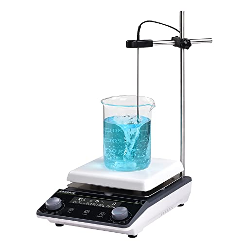 Magnetic Stirrer 5.9 inch Digital Hot Plate Magnetic Stir Plate LCD Max 5L Max Temp.300℃ 100-1600RPM Ceramic Coated Magnetic Mixer with Stir Bar&Temp Probe Sensor,Support Stand Included - size: 5L-2