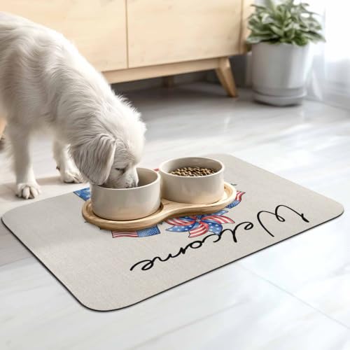 250 Anniversary Dish Drying Mat for Kitchen Counter, Absorbent Quick Dry Coffee Bar Mat Pad Thin Diatomaceous Sink Mats, American Flag Windmill Daisy Florals Beige Non Slip Dish Drainer Mats 16''x18'' - size: 18" x 16"