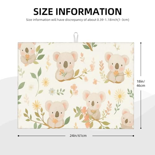 Cute Cartoon Koala on Blossom Branch Dish Drying Mat for Kitchen Counter Microfiber Absorbent Reusable Washable 18x24in - color: Cute Cartoon Koala On Blossom Branch