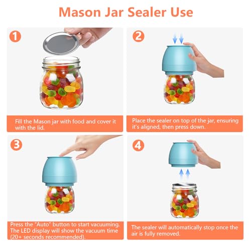 Zivif Electric Mason Jar Vacuum Sealer Kit for Wide & Regular Mouth Jars, Automatic Jar Sealer for Food Storage & Fermentation, Includes 10 Mason Jar Lids, Blue - color: Blue